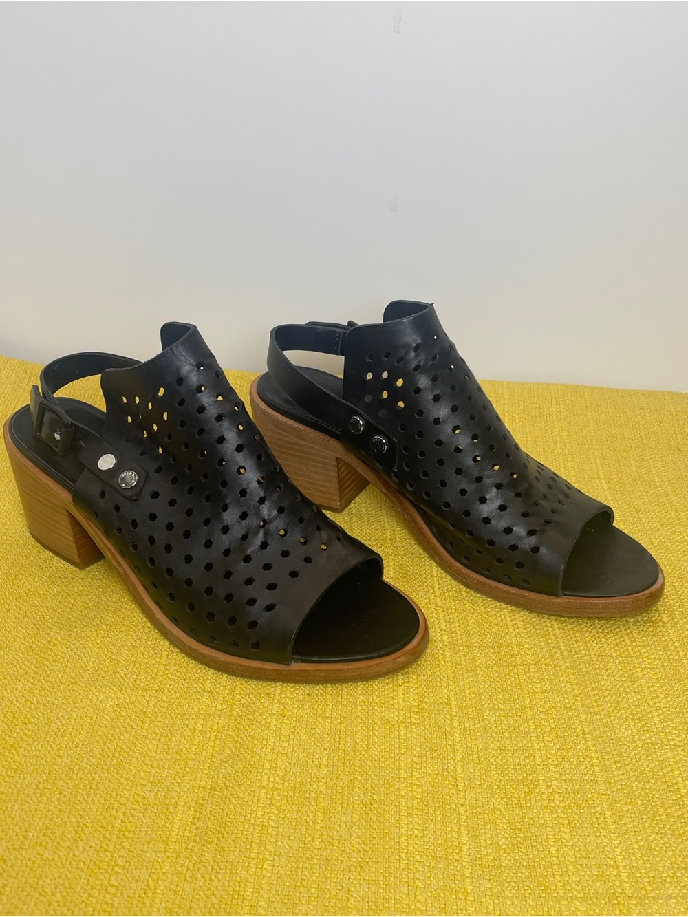 rag & bone Black Perforated Open-Toe Block Heel Sandals